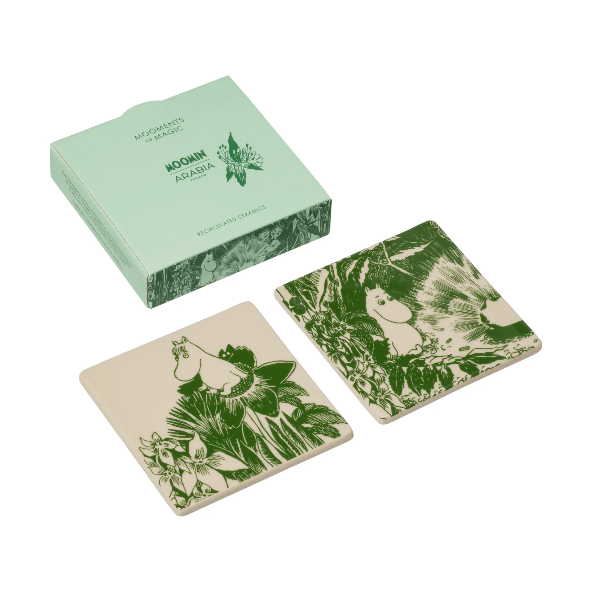 Moomin Arabia Mystikens skog Mumin glasunderlag Grøn, 10x10 cm, 2-pak