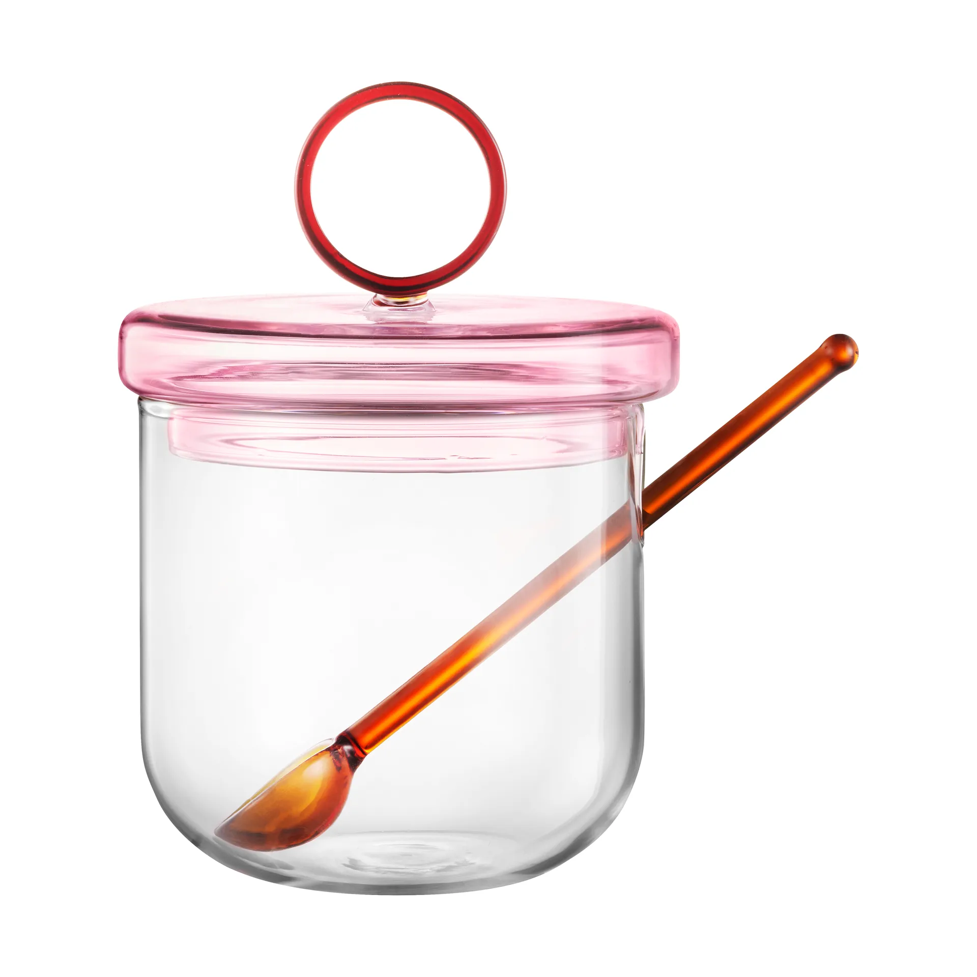 Muurla Loop sukkerskål inkl. ske Ø14 cm Klar-pink-amber