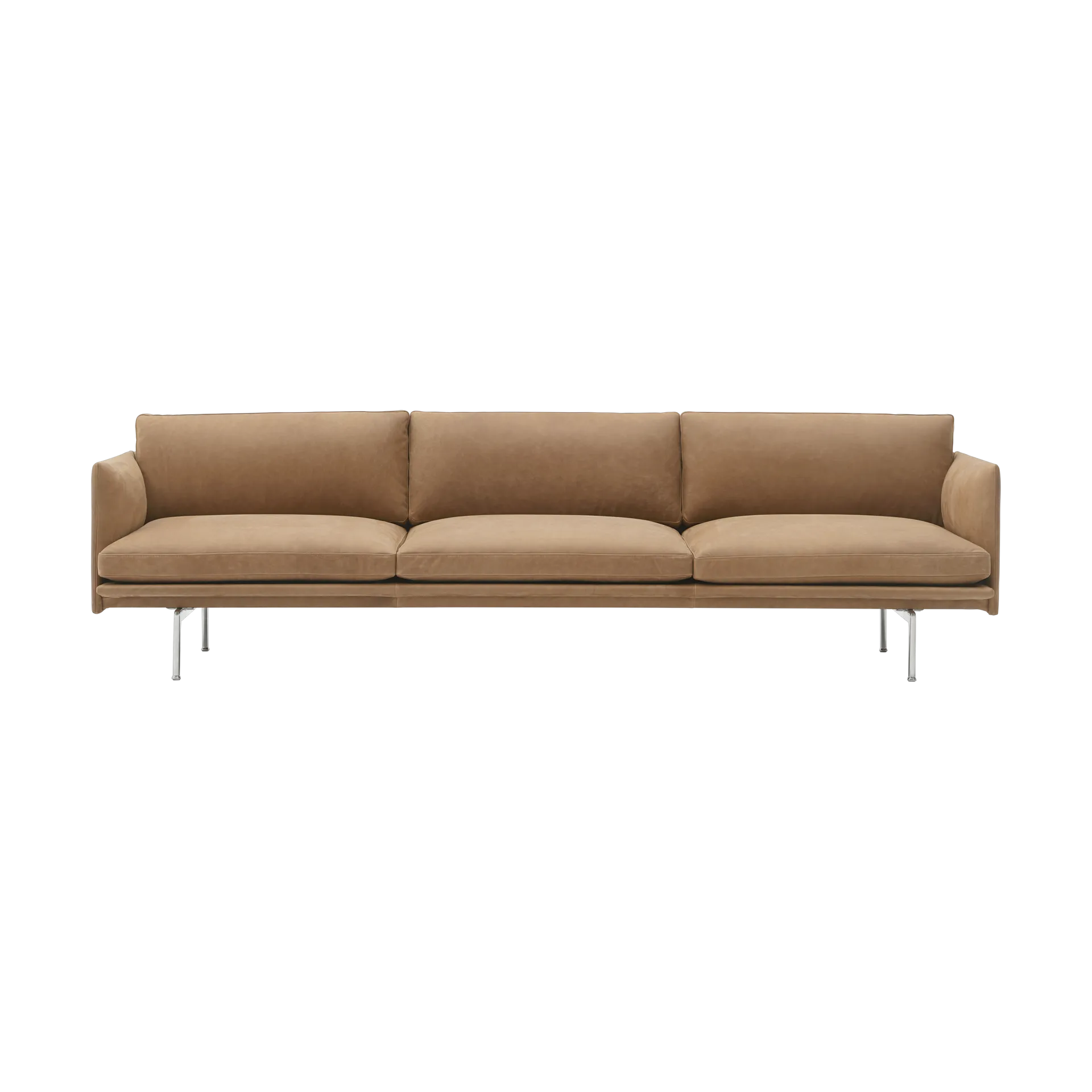 Muuto Canapé Outline 3,5 places, aluminium poli Grace leather Camel