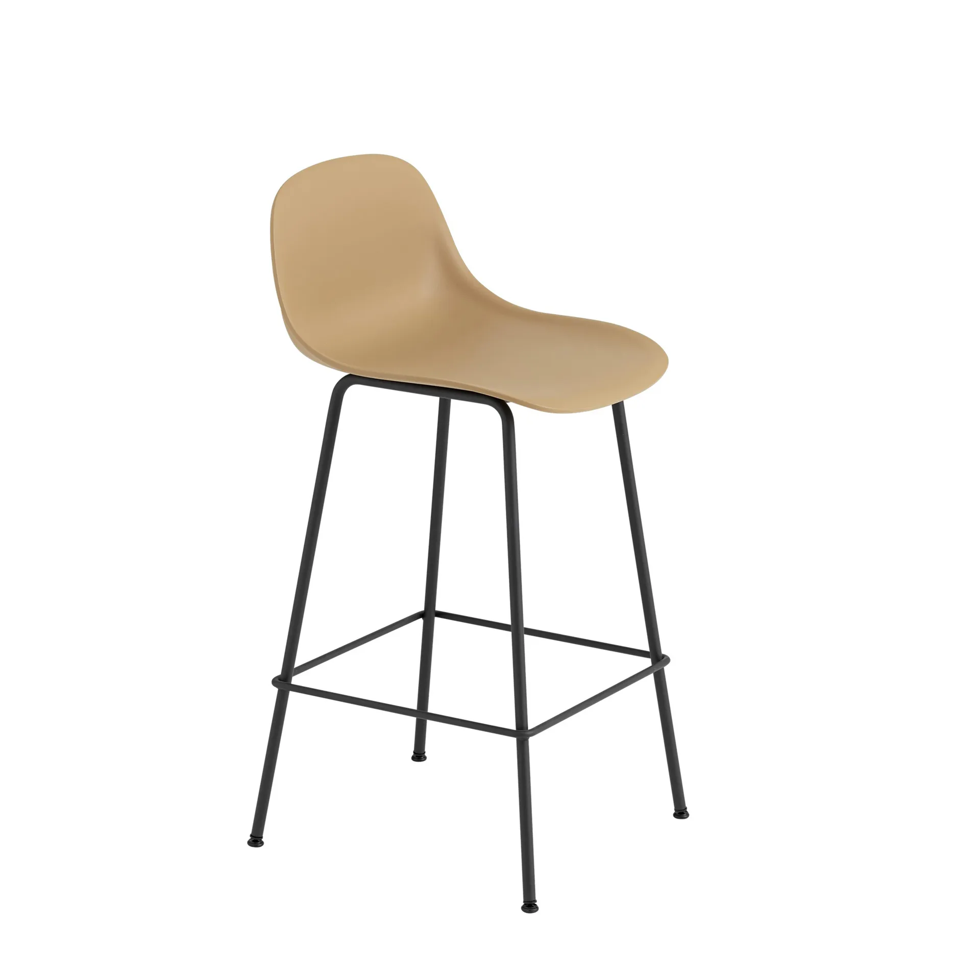 Muuto Fiber Tube barkruk met rugleuning 65 cm. oker-zwart