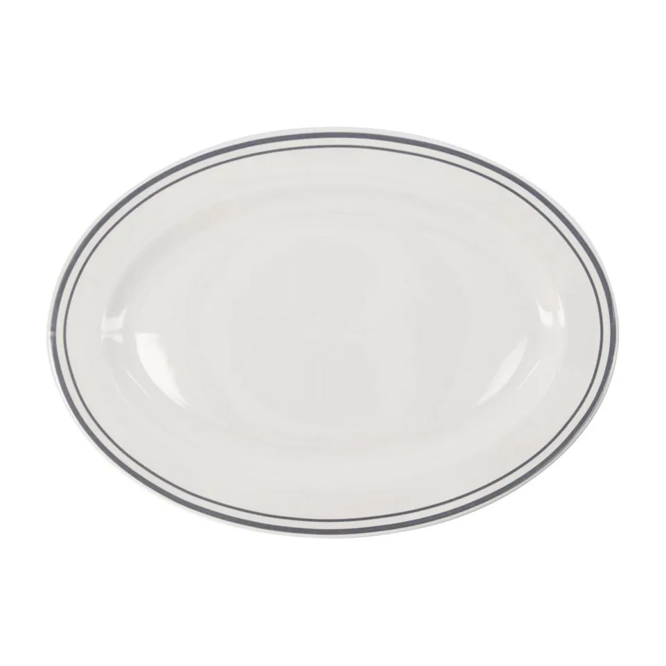 Serveringsfad Nicolas Vahé Bistro, ovalt 29,5 x 40 cm, porcelæn med grå striber