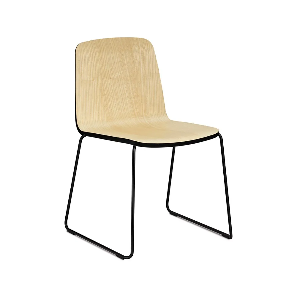 Normann Copenhagen Just stol ask, finér, sort kant, sort understel i metal