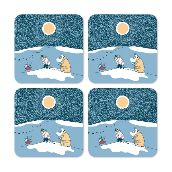 Månsken i snön glasunderlägg vinter 2021 4-pack, 9x9 cm