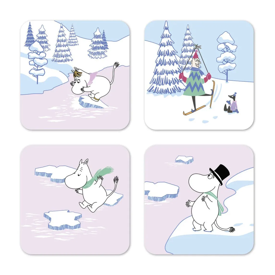 Opto Design Mumin glasbrikker vinter 2022 9x9 cm 4-pak Blå/Hvid/Lyserød