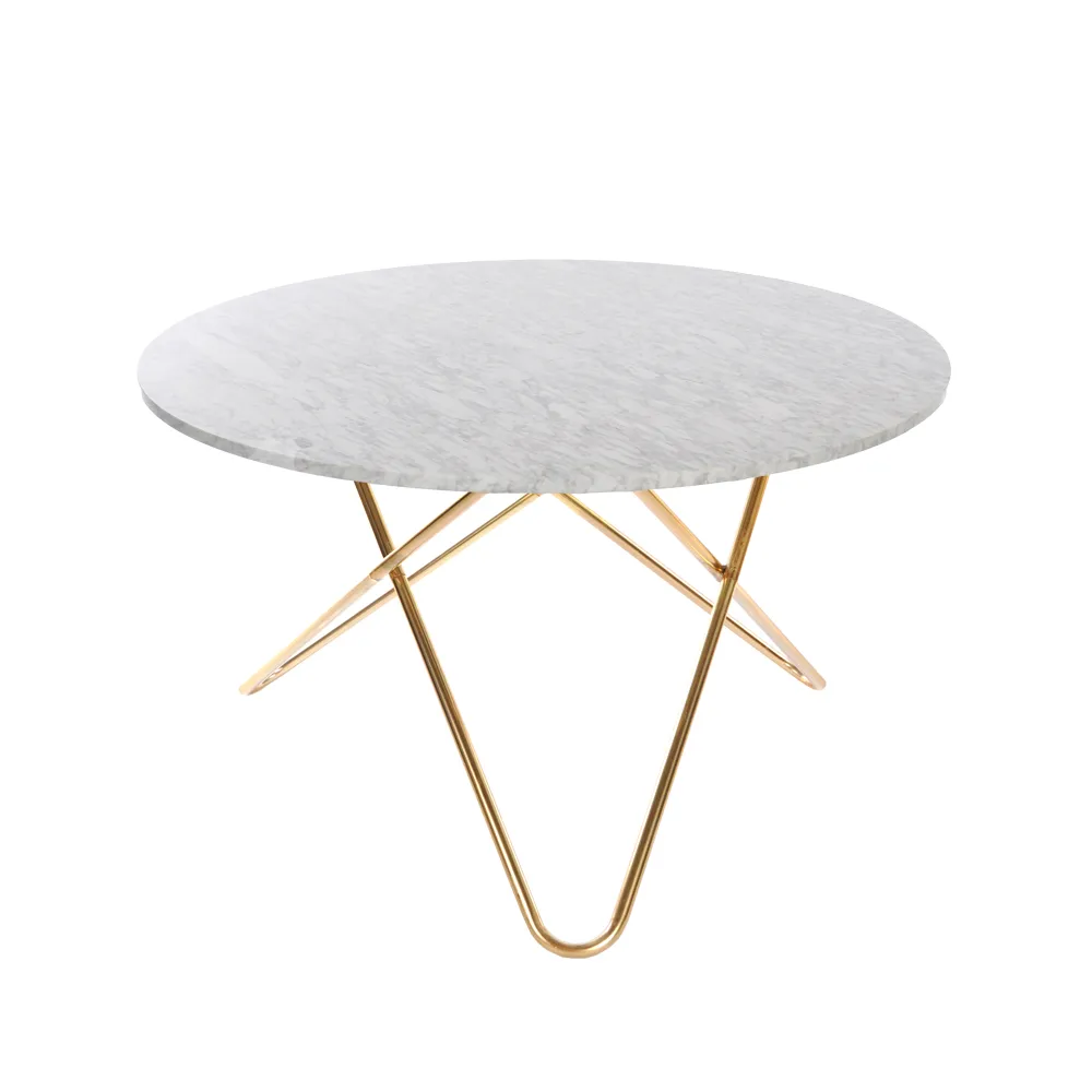 OX Denmarq Table à manger Big O Table marbre de Carrare, structure en laiton