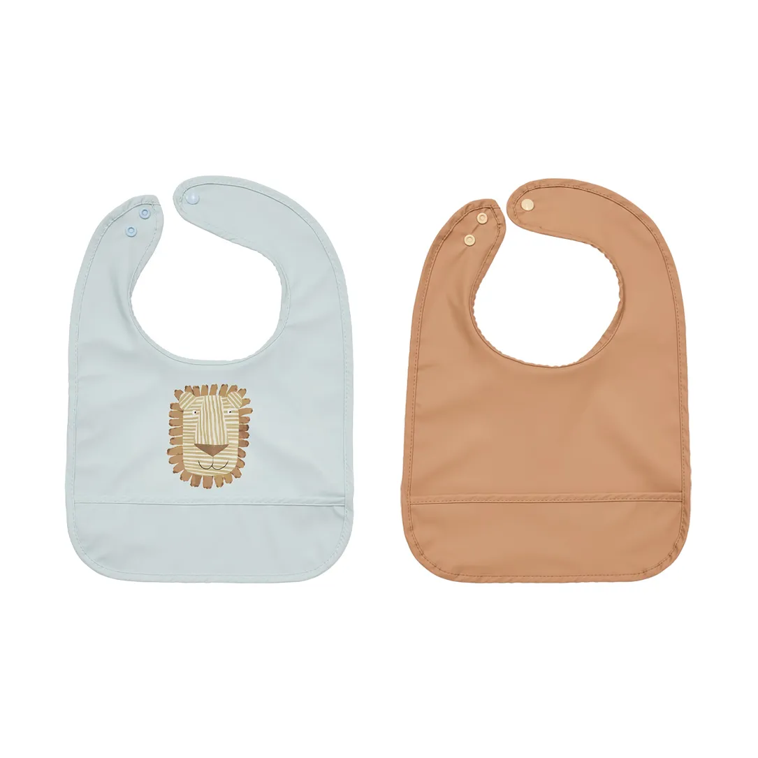OYOY Bavoirs Lobo Lion 2 pièces Caramel-ice Blue