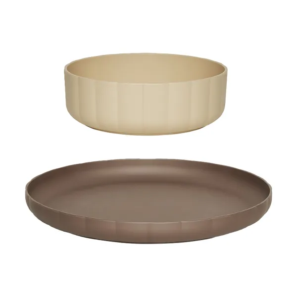 Pullo tallrik & skål 2 delar, Taupe-vanilla