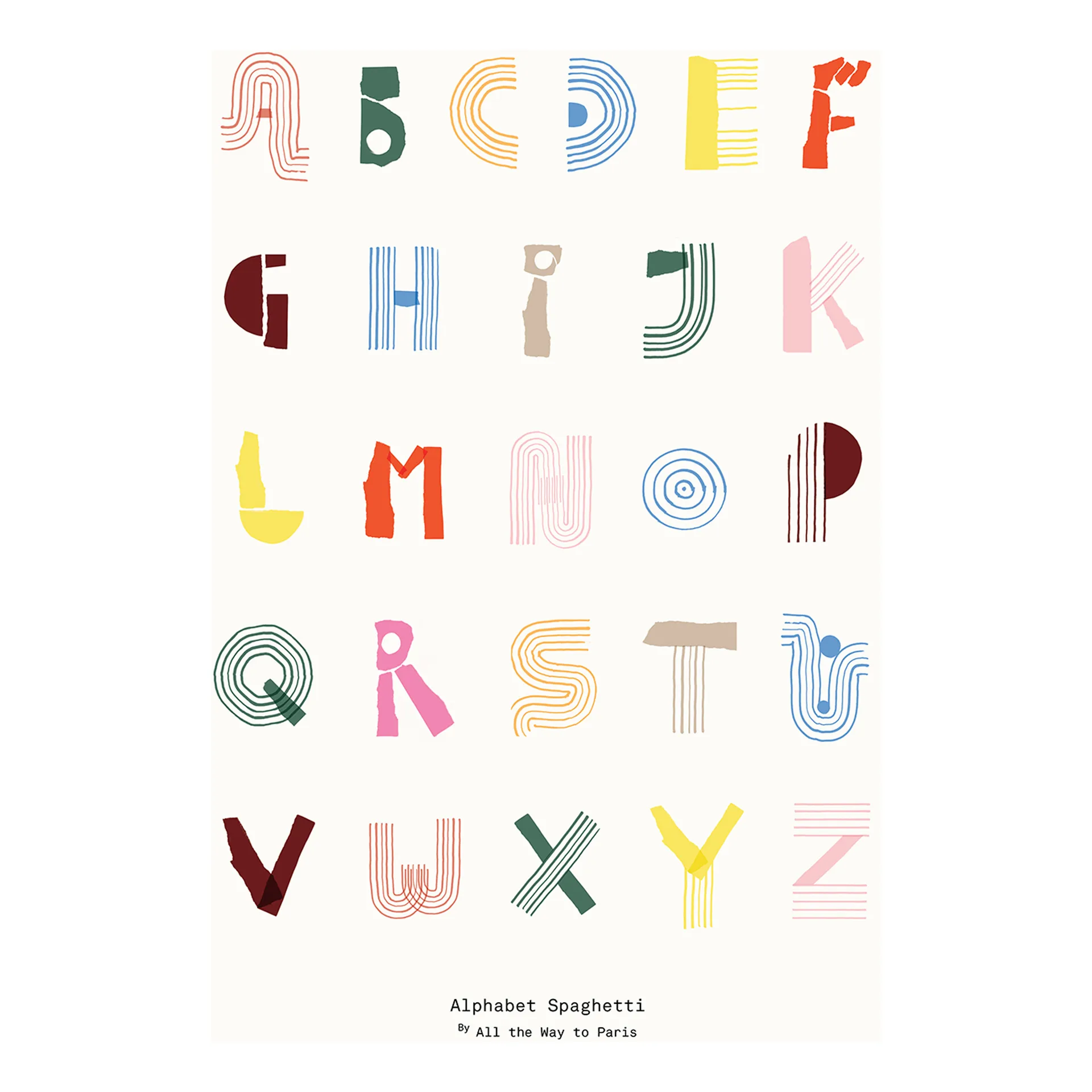 Paper Collective Alphabet Spaghetti ENG Multi-colour plakat 70x100 cm