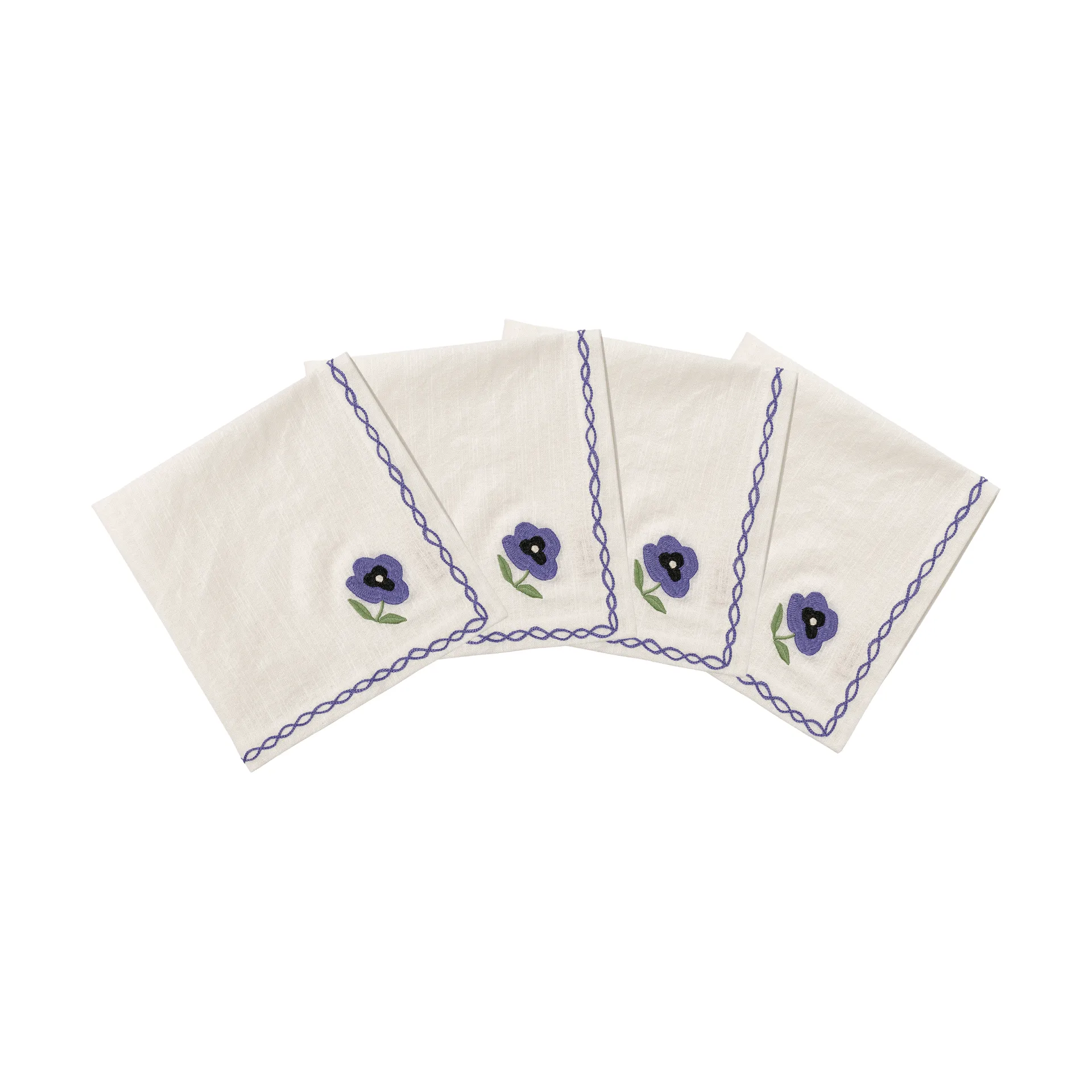 Pick a Poppy Madelen Möllard Pansy serviette en coton Blue, lot de 4, cm