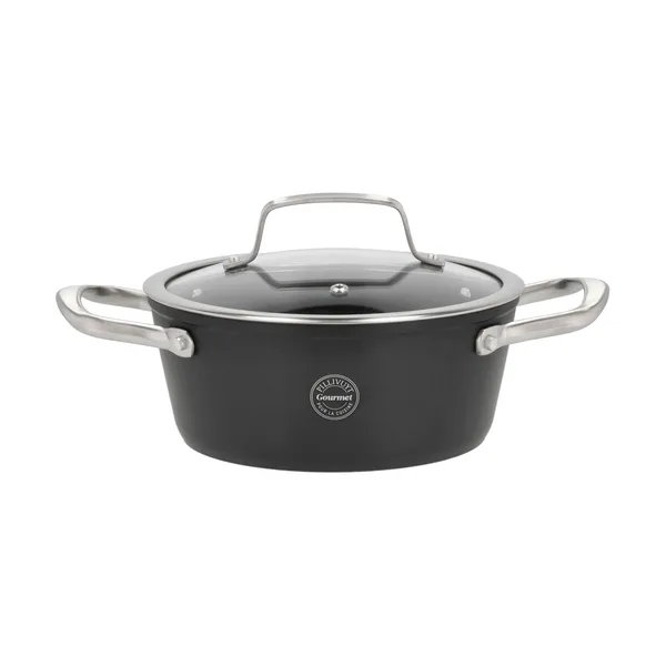 Travo gryta med glaslock 2,1 l, Svart-aluminium