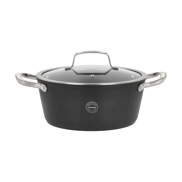 Travo gryta med glaslock 3,8 l, Svart-aluminium