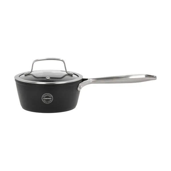 Travo kastrull med glaslock 1,3 l, Svart-aluminium
