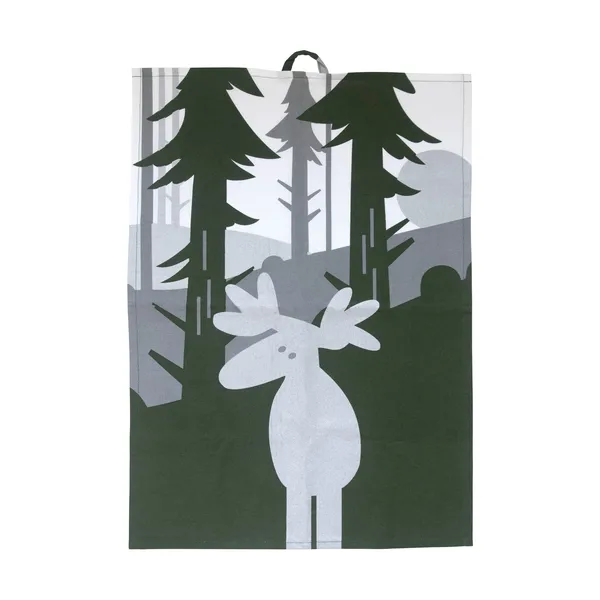 Älg kökshandduk 50x70 cm, Grön-silver