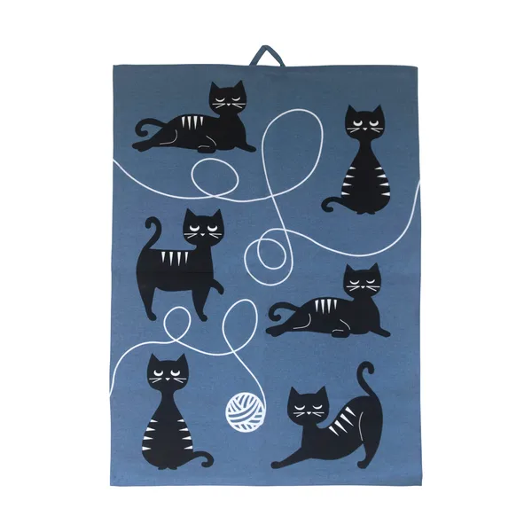 Kattfamiljen kökshandduk 50x70 cm, Blå-svart