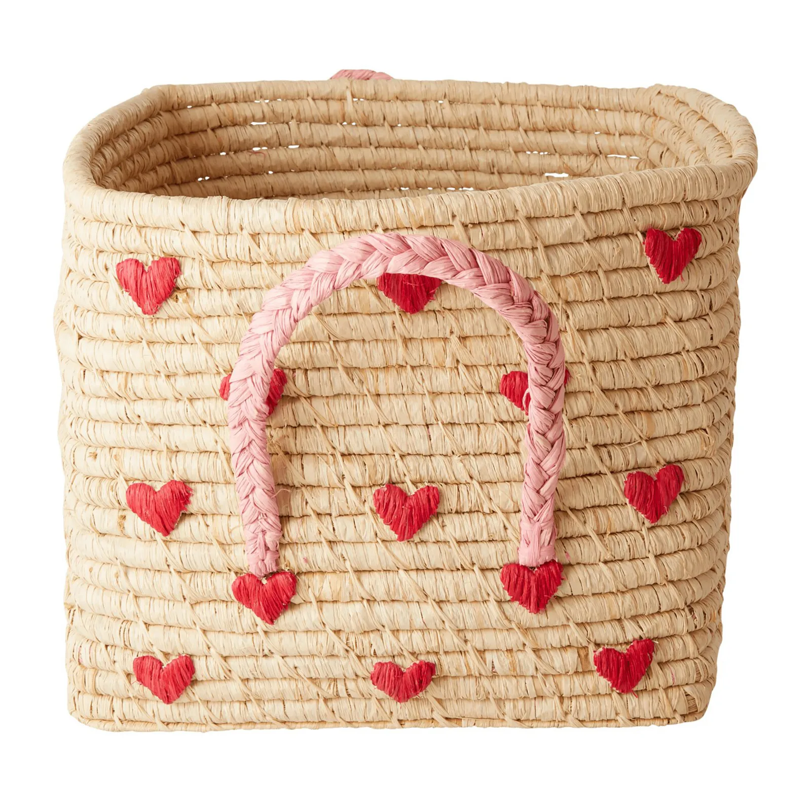 RICE Panier en raphia avec poignée Rice cm Red hearts