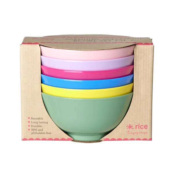 Rice melaminskål medium Ø15 cm 6 delar, Multicolor