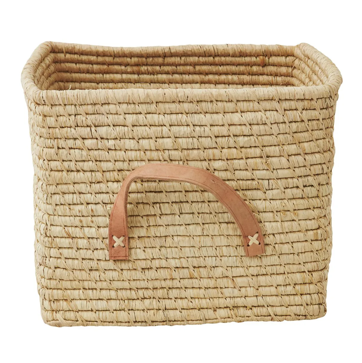 Rice BSRAT-30N Lille Opbevaringskurv med Læderhåndtag - 30x30x25cm - Natur