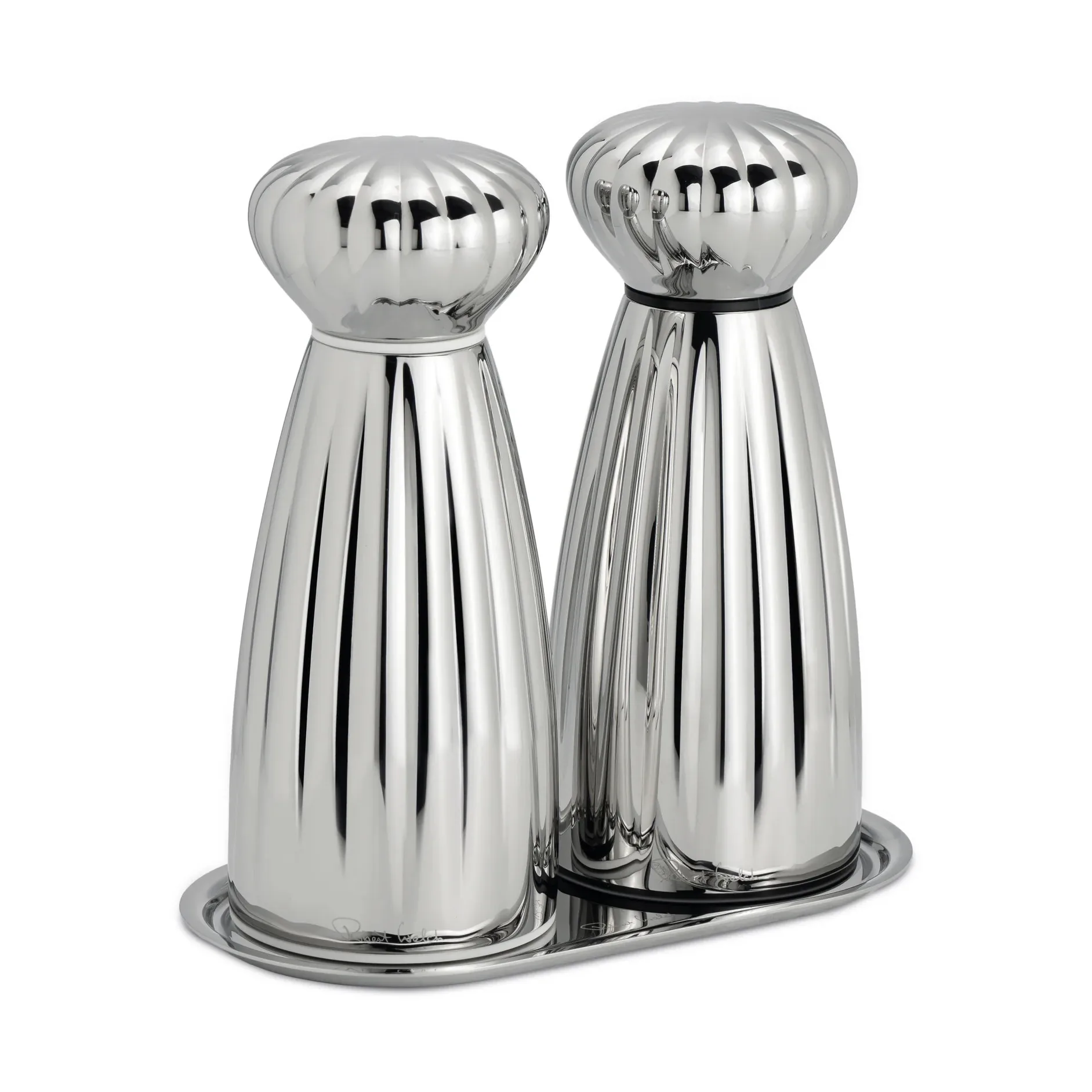 Robert Welch Palm Bright salt- og peberkværnsæt Small-rostfrit stål, med bakke billede
