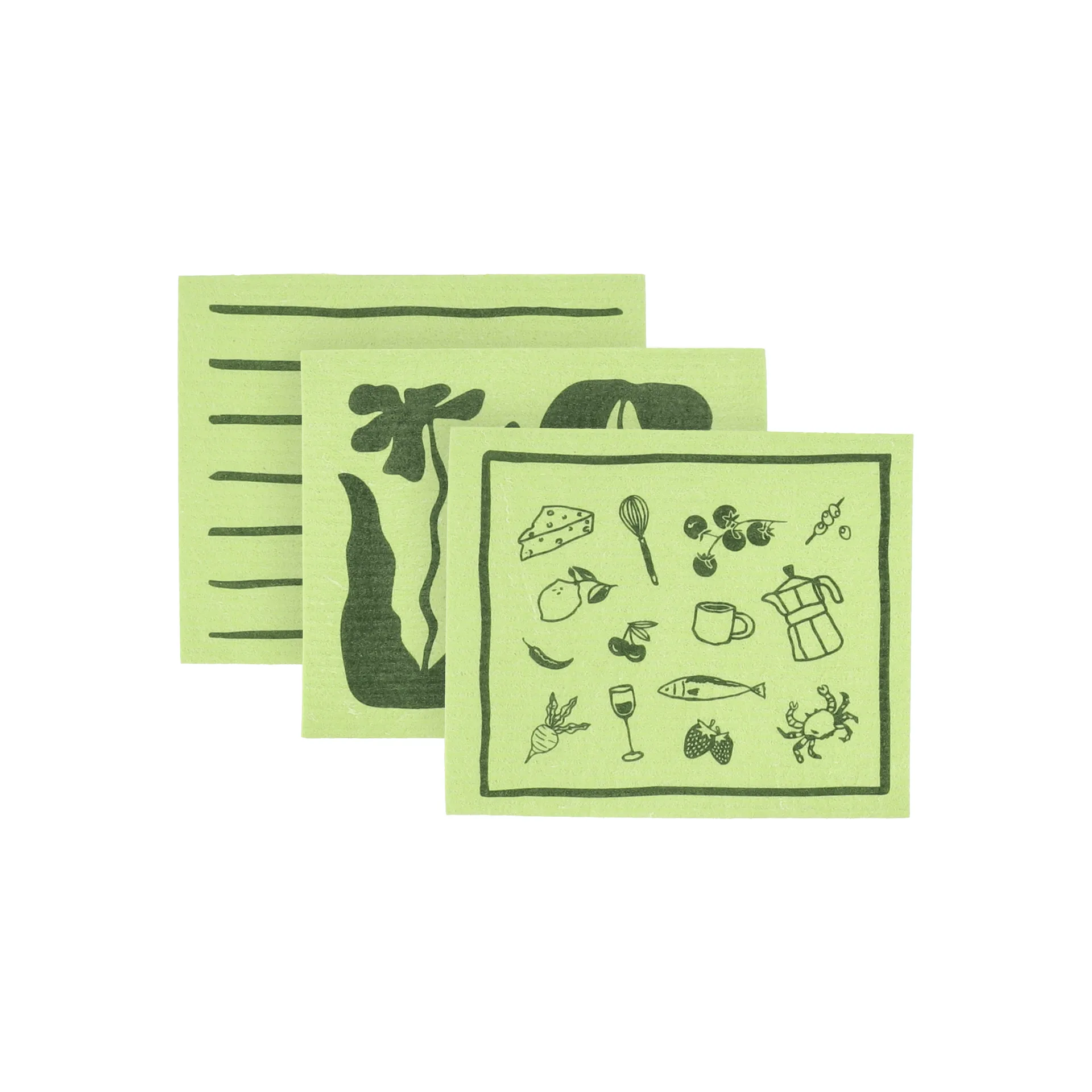 Scandi Essentials Daily lavette avec motif Vert, lot de 3