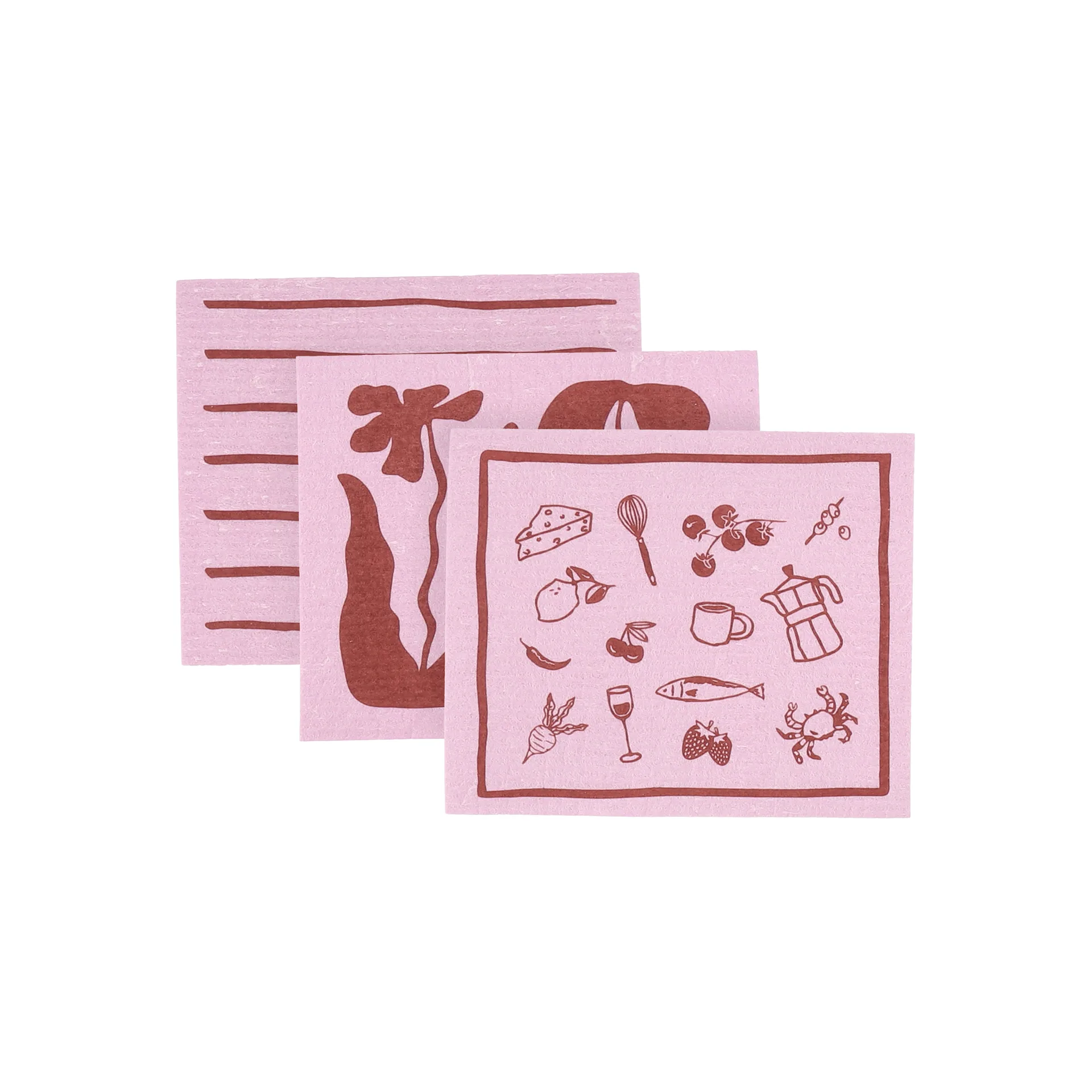 Scandi Essentials Daily opvaskeklud med mønster Rosa, 3-pak