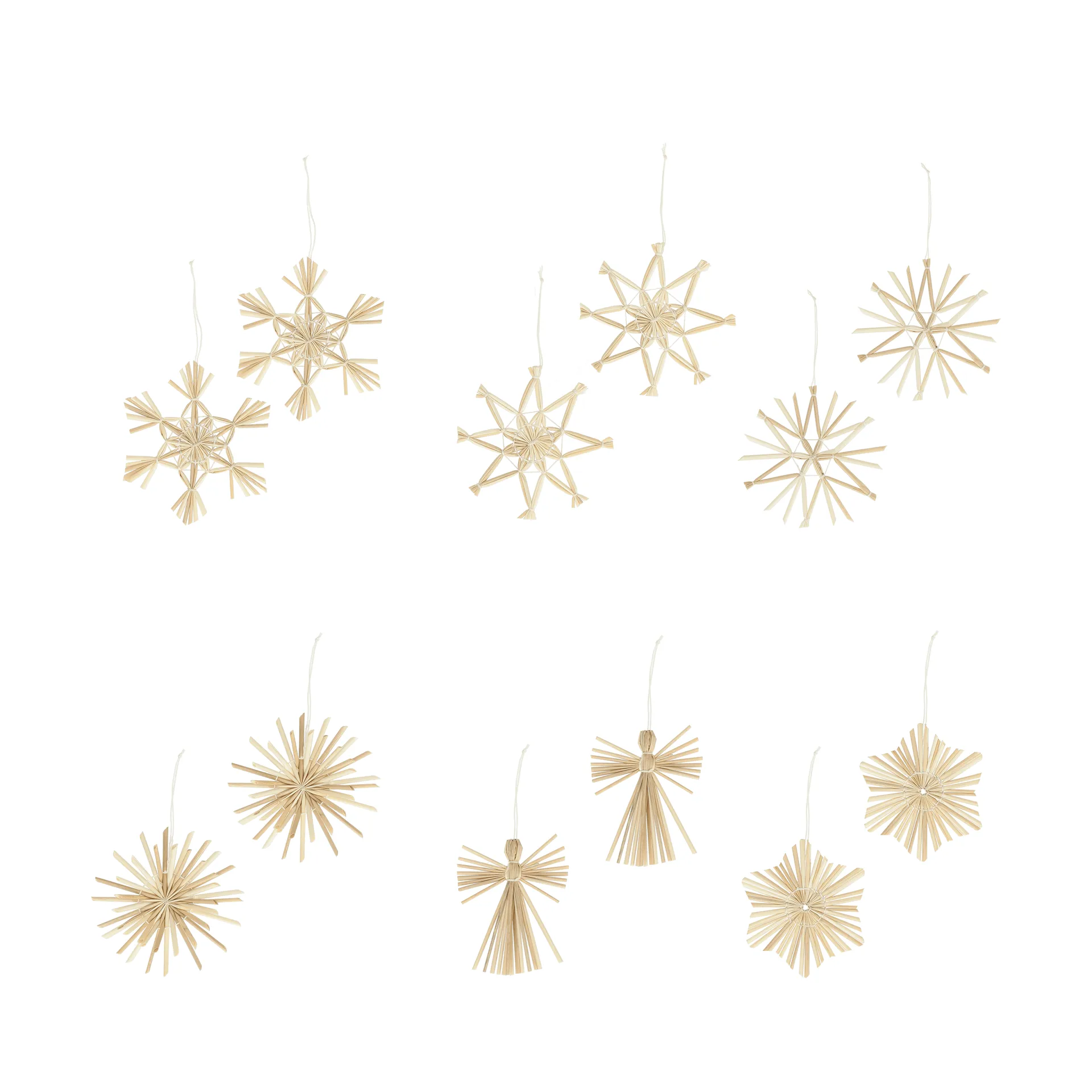 Scandi Living Suspension de sapin en paille Straw 12 pièces Blanc