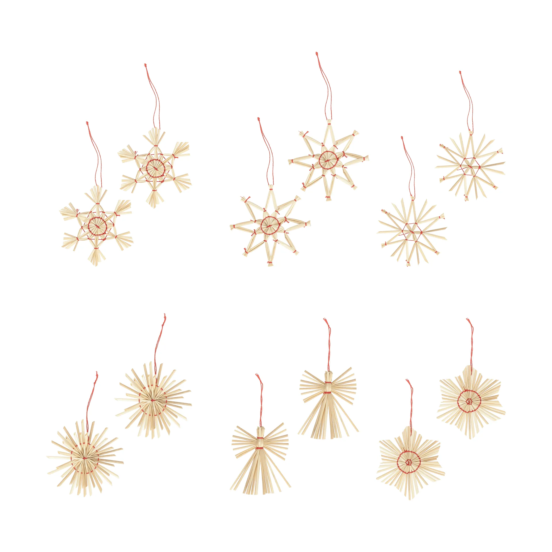 Scandi Living Suspension de sapin en paille Straw 12 pièces Rouge