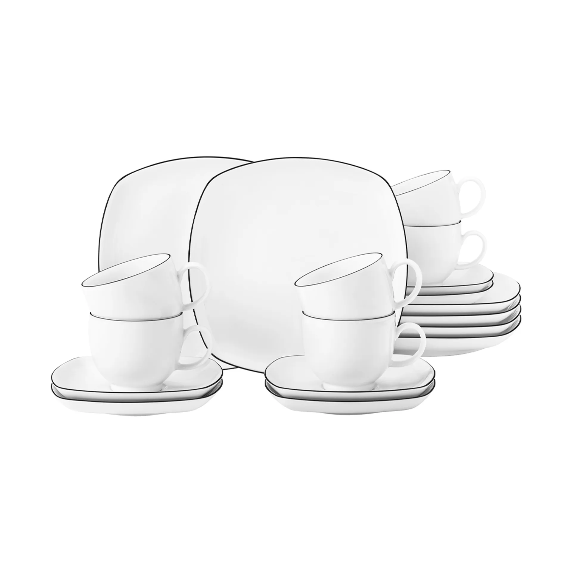 Seltmann Weiden Lido black line kaffeservice kvadratisk 18 dele Hvid med sort kant