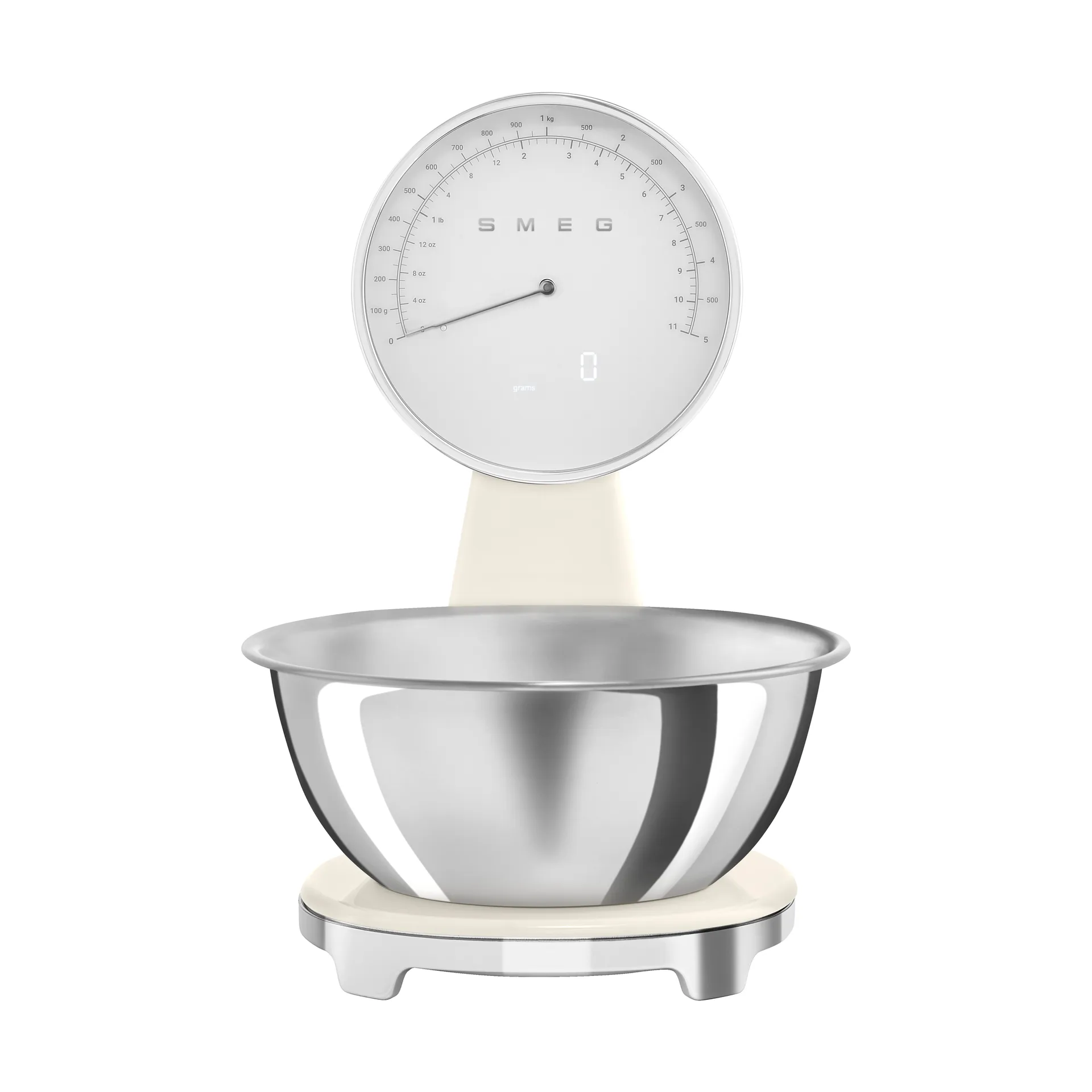Smeg KSF01CRWW, Elektronisk køkkenvægt, 5 kg, 1 g, Cremefarvet, Plast, Silikone, Rustfrit stål, Bordplade