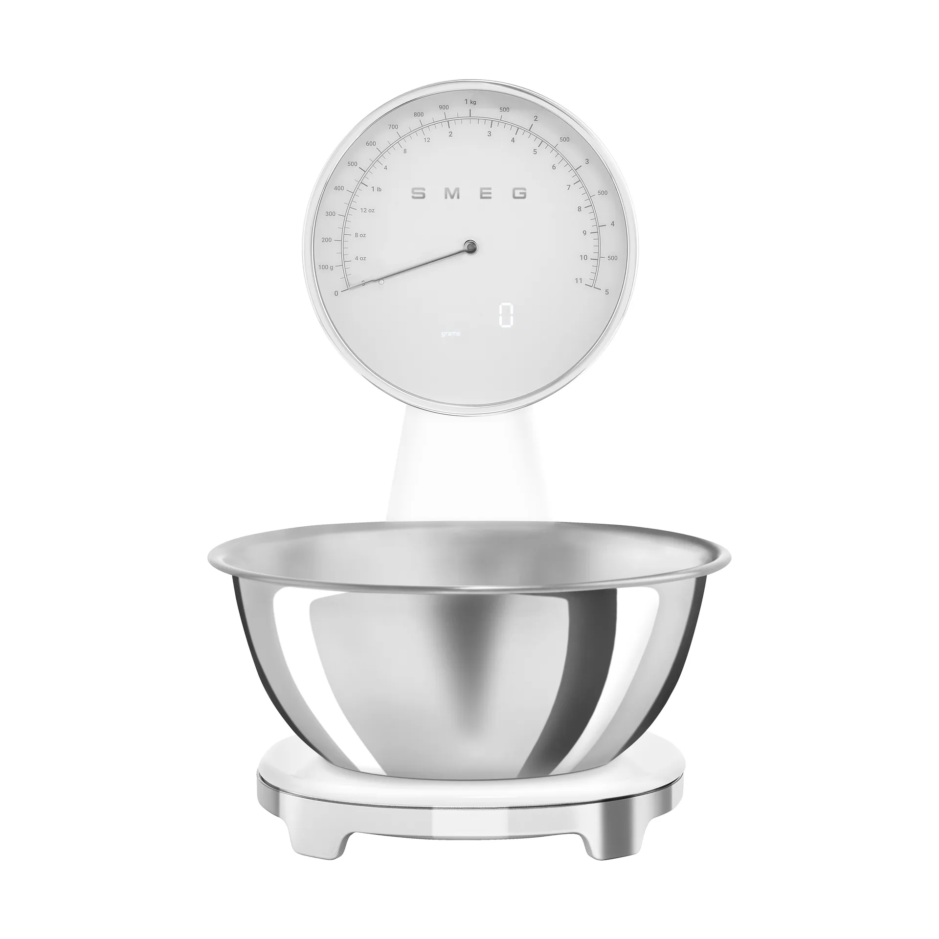 Smeg KSF01WHWW, Elektronisk køkkenvægt, 5 kg, 1 g, Hvid, Plast, Silikone, Rustfrit stål, Bordplade