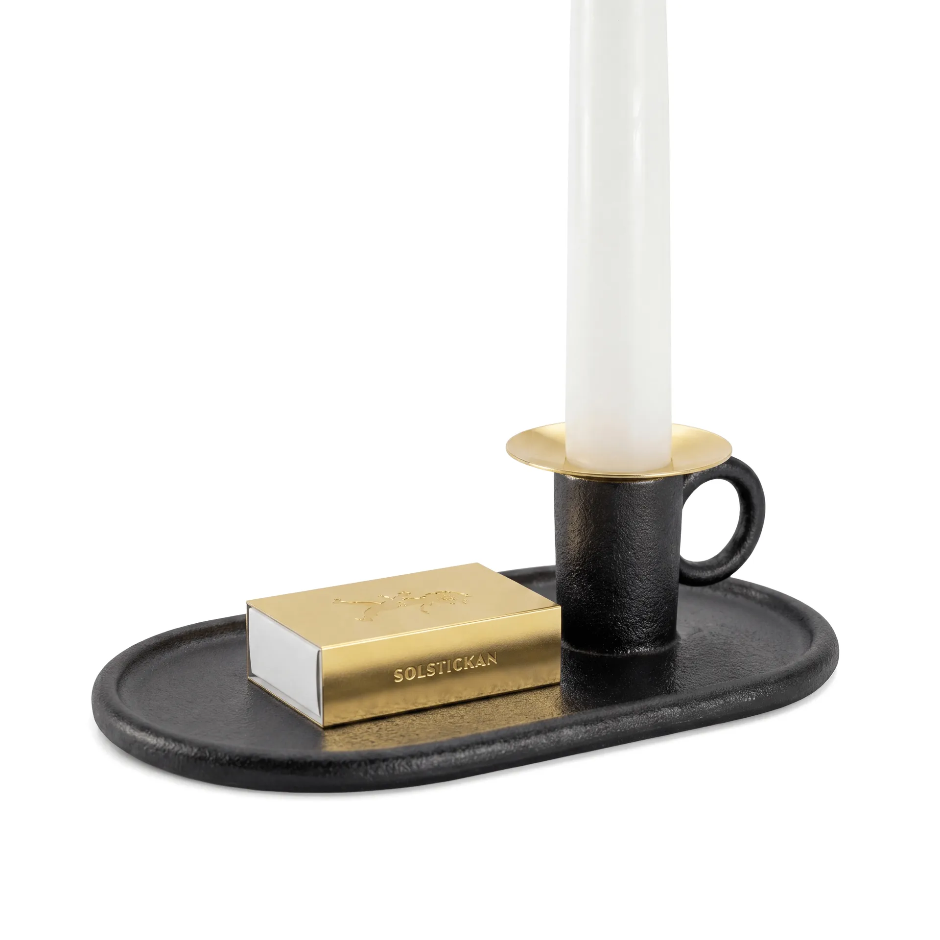 Solstickan Design Bougeoir de chambrette avec étui à allumettes Noir
