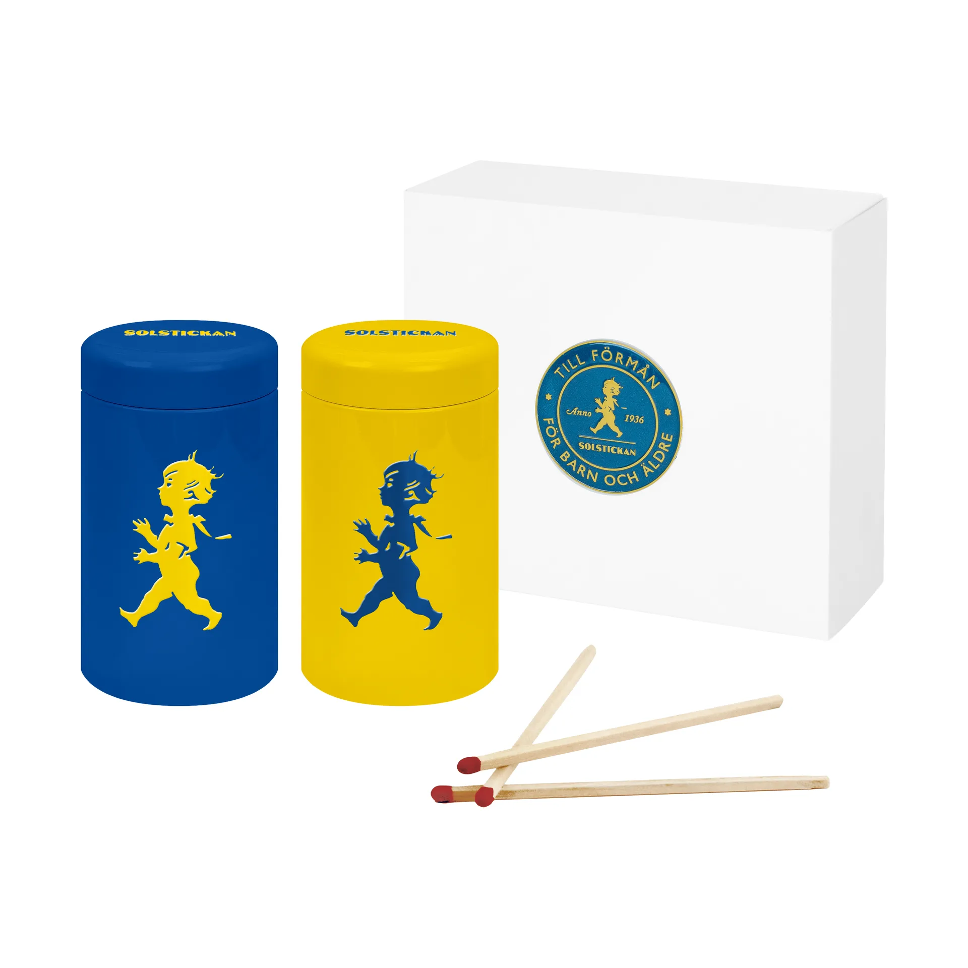 Solstickan Design Solstickan tube d’allumettes coffret cadeau, lot de 2 Jaune, bleu