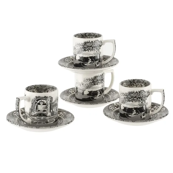 Black Italian espressokopp med fat 4-pack, 9 cl