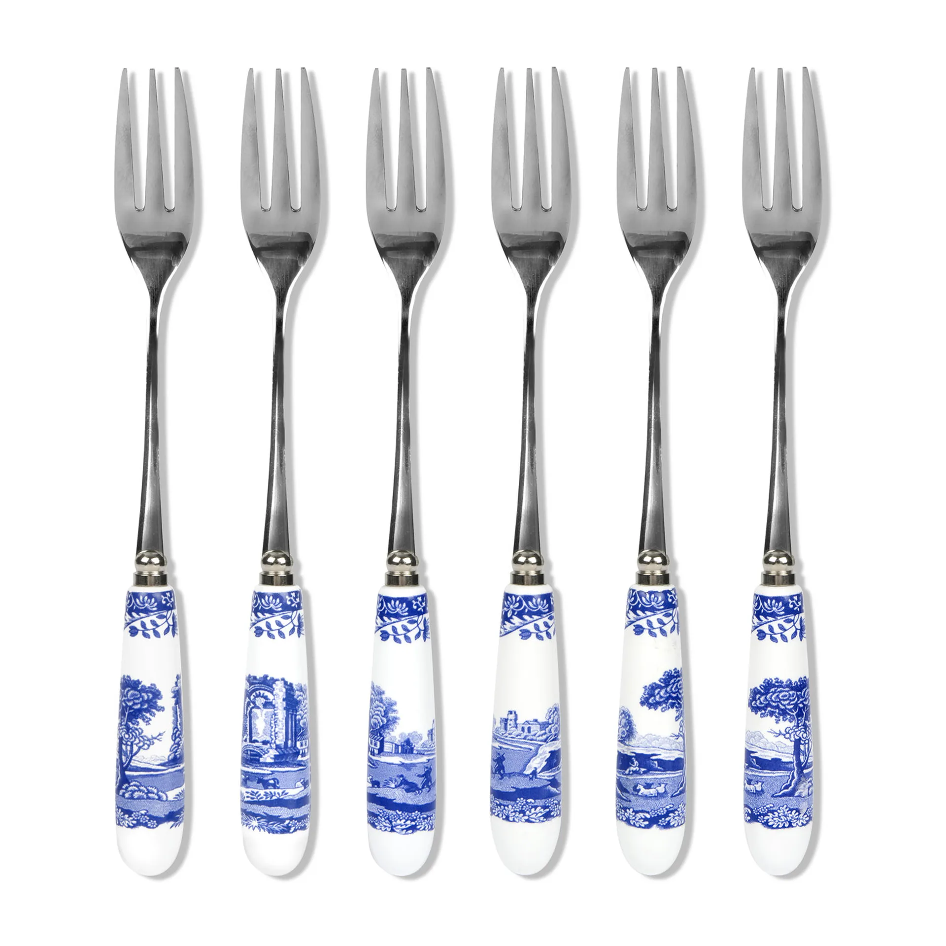Spode Blue Italian dessertgaffel 6-pak Keramik/Rustfrit stål