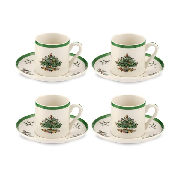 Christmas Tree espressokopp och fat 9 cl 4-pack, White-green