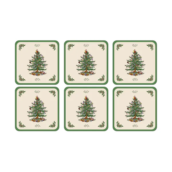 Christmas Tree glasunderlägg, White-green-red, 6-pack