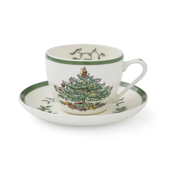 Christmas Tree kopp med fat, White-green-red, 20 cl