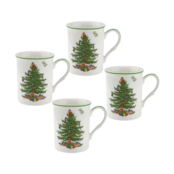 Christmas Tree mugg 34 cl 4-pack, White-green