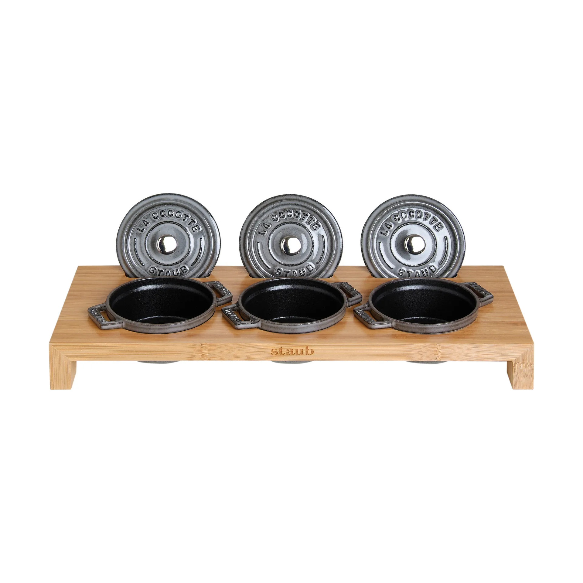 STAUB Staub serveringsholder til 3 minigryder Bambus billede
