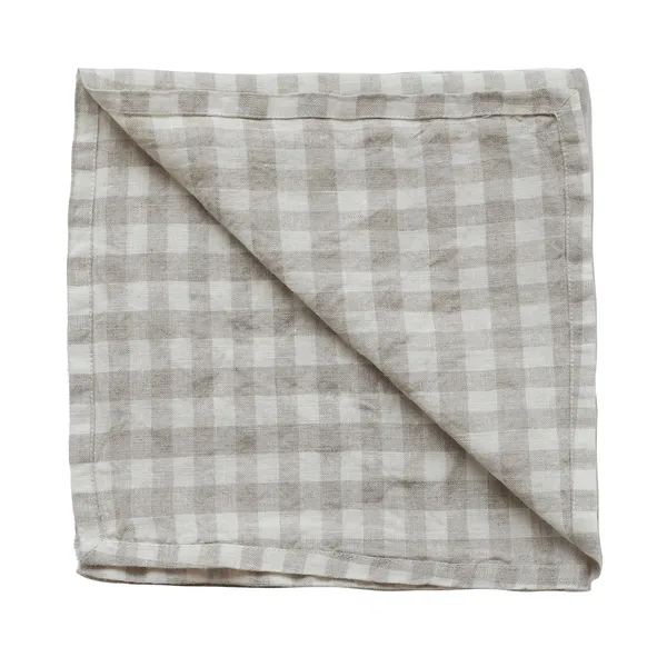 Gingham rutig linneservett 45x45 cm, Natural