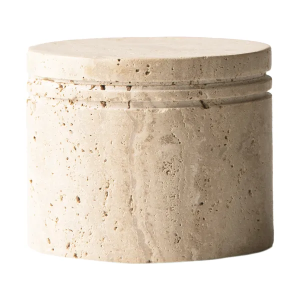 Travertine burk med lock, Ø13 cm