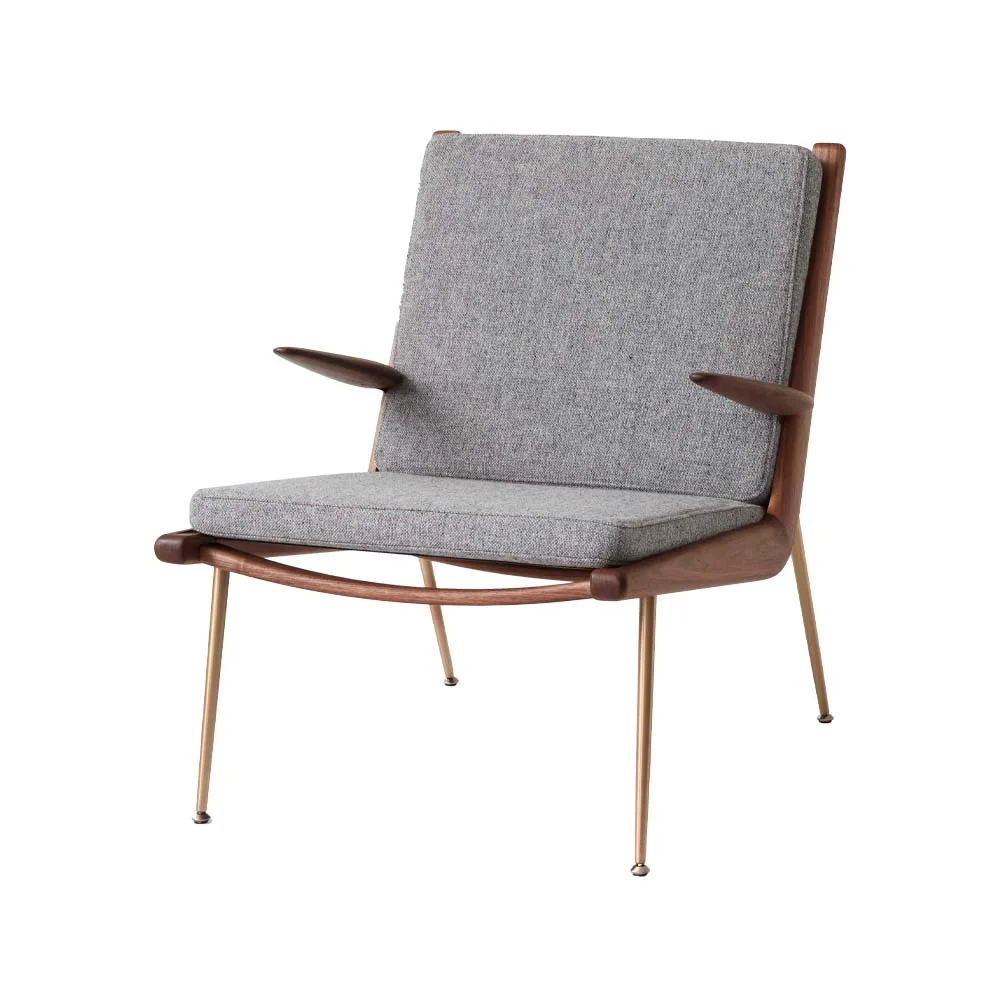 &Tradition Fauteuil Boomerang HM2 Hallingdal 130 gris, noyer huilé