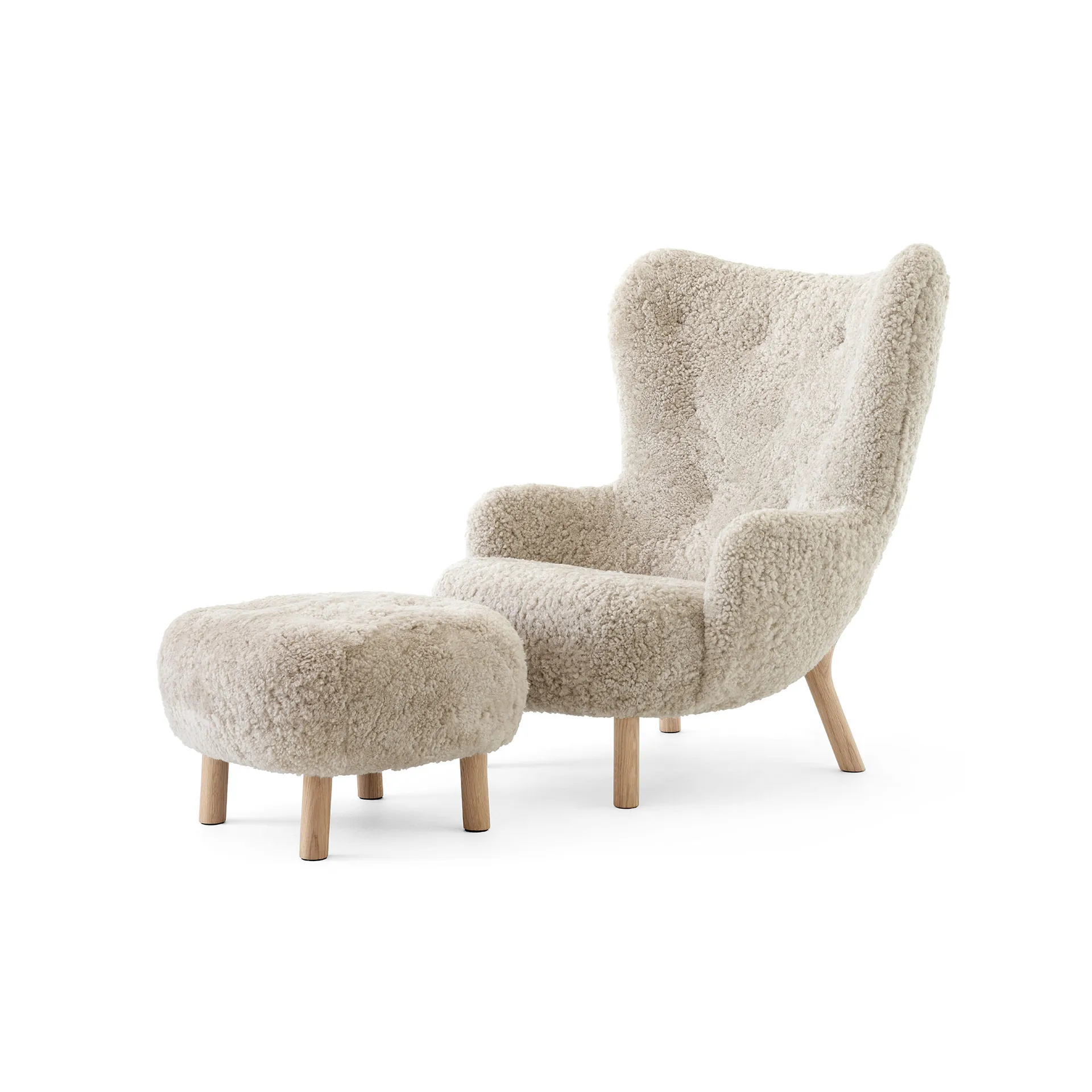 &Tradition Fauteuil Petra VB3 High incl. pouf ATD1 Chêne huilé-Sheepskin Moonlight