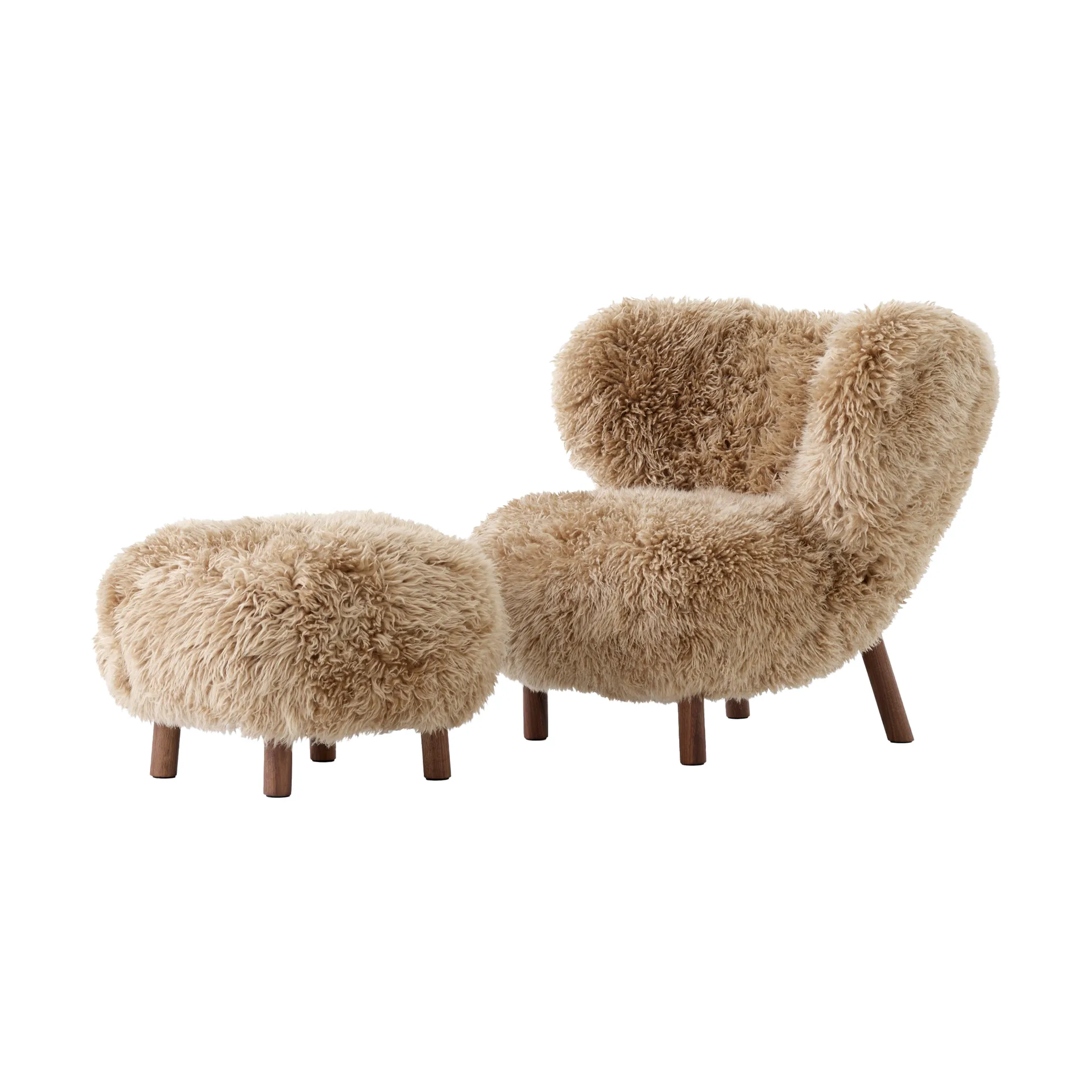 &Tradition Little Petra VB1 fauteuil et pouf ATD1 Noyer huilé-Sheepskin honey