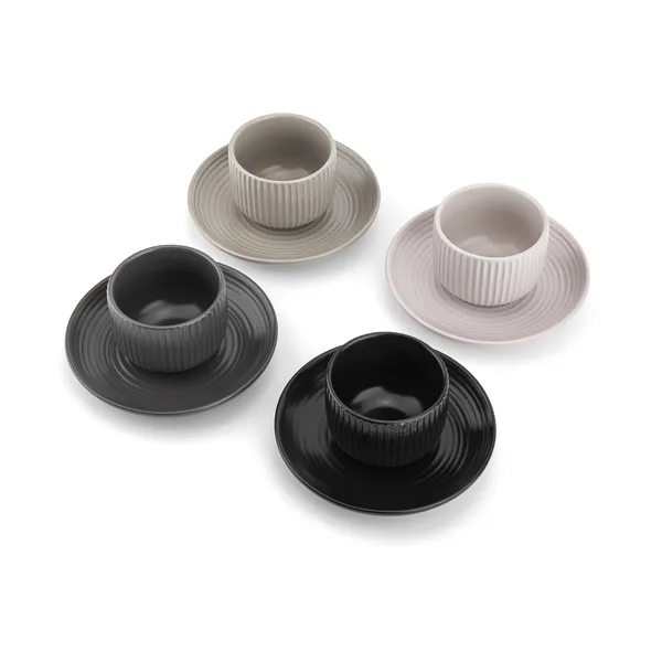 Duga espressokopp med fat 4-pack, Vit, sandgrå, antracit