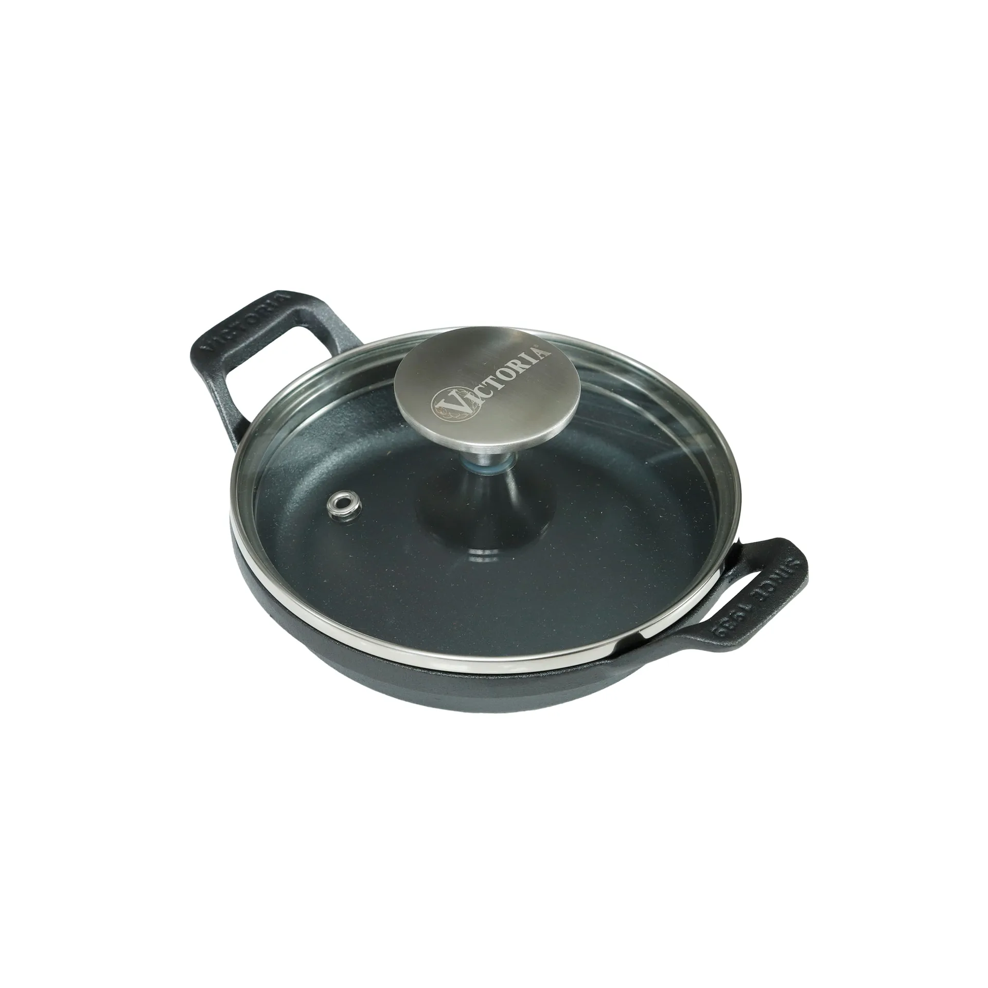 Victoria Mini rund gryde med glaslåg støbejern pre-seasoned Ø14 cm