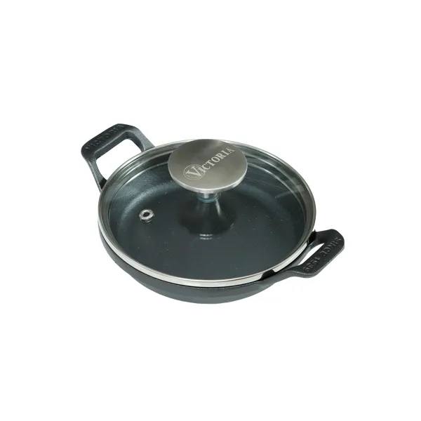 Mini rund gryta med glaslock gjutjärn pre-seasoned, Ø14 cm