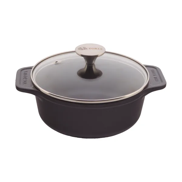 Victoria gryta gjutjärn glaslock pre-seasoned, 1,9 L