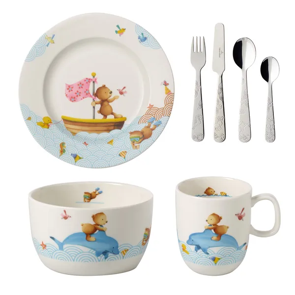 Happy as a Bear barnservis och bestick, 7 delar