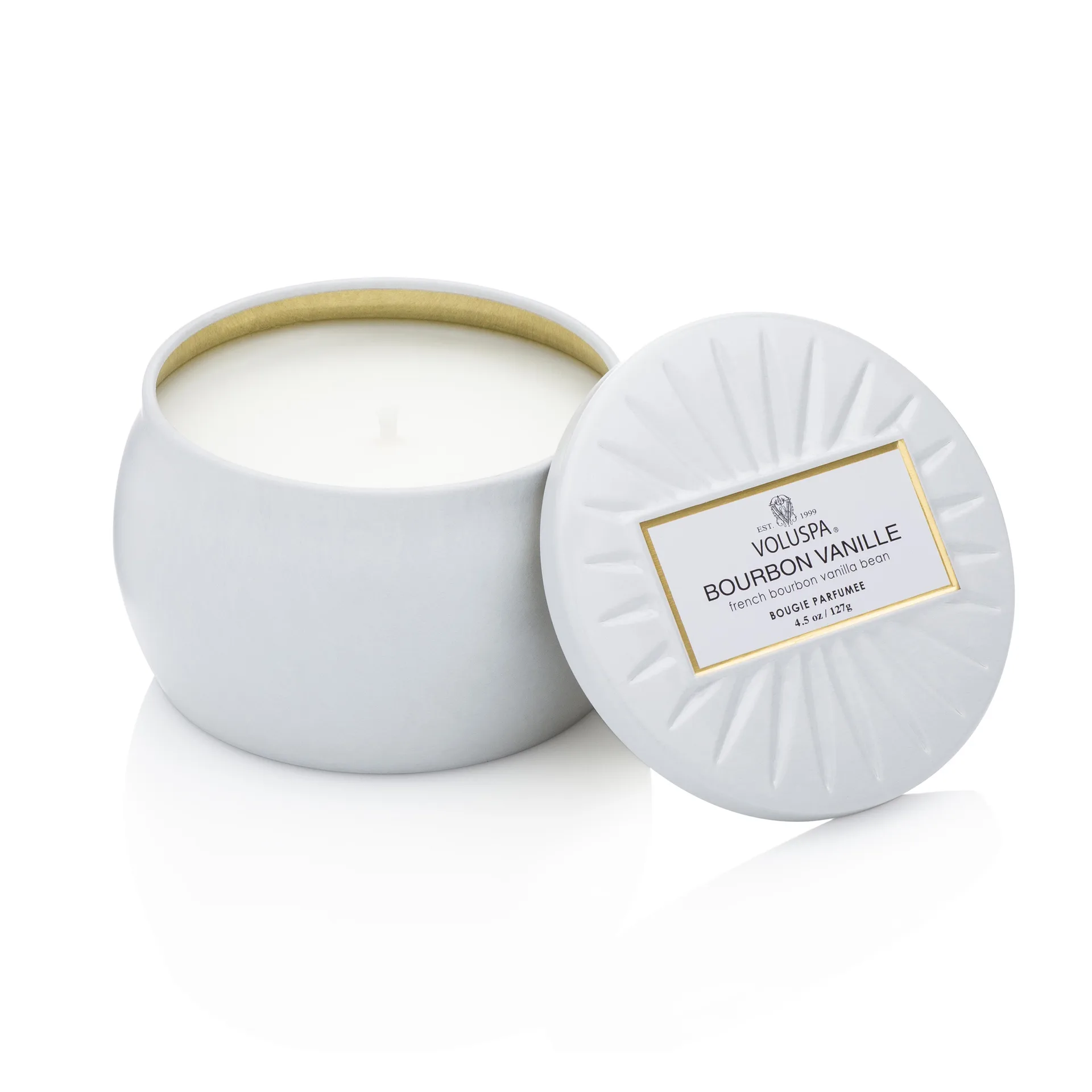 Voluspa Bougie décorative étain 25 heures Bourbon Vanille