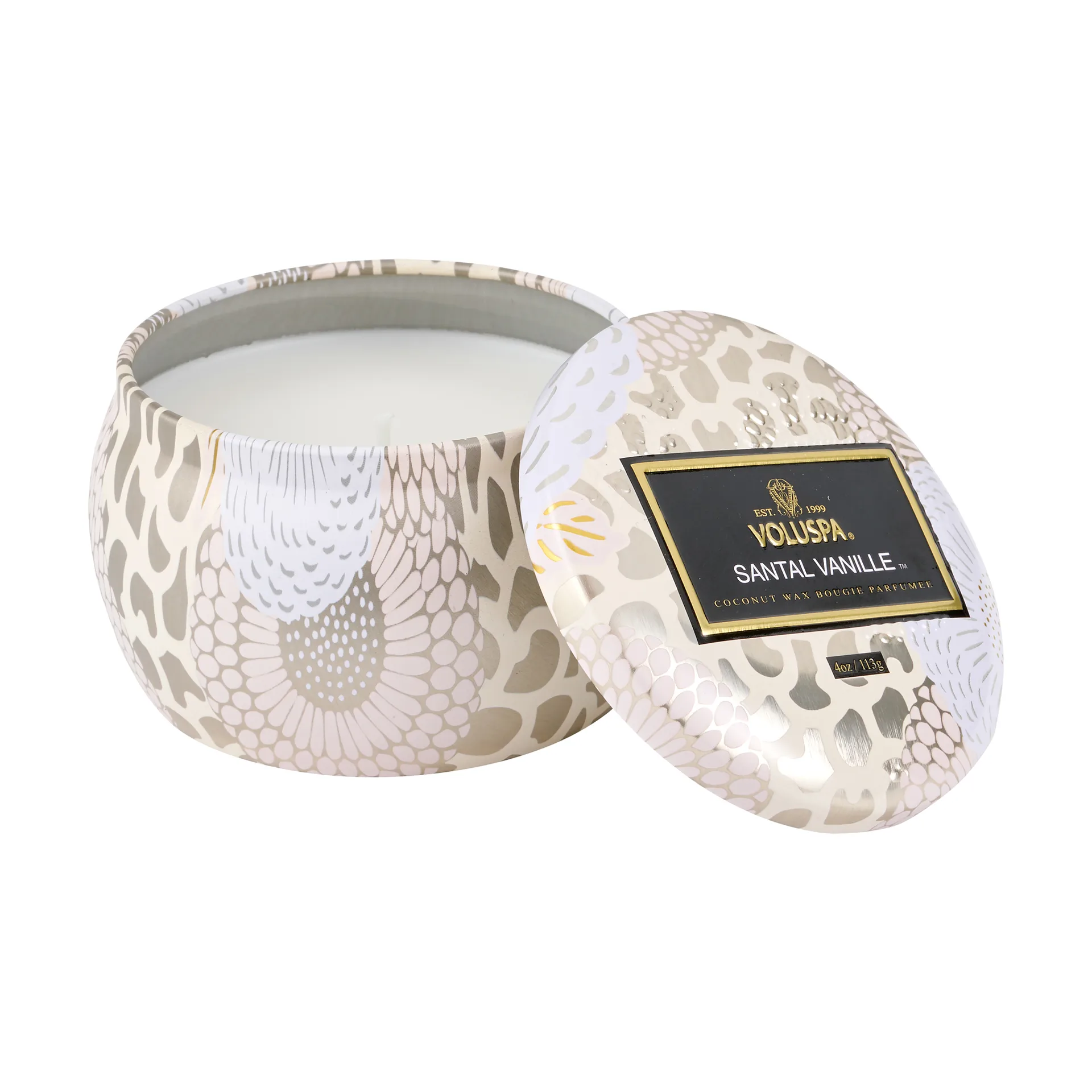 Voluspa Bougie décorative étain 25 heures Santal Vanille